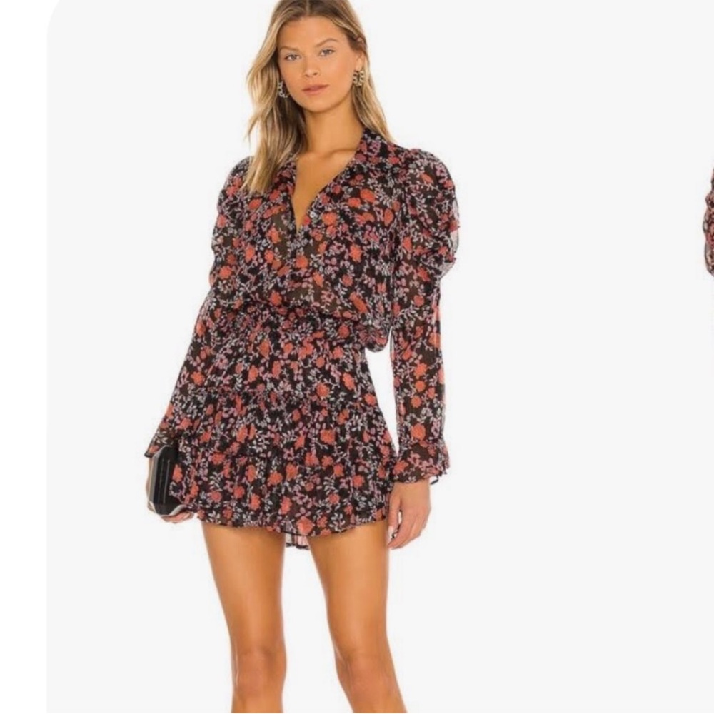 Misa Los Angeles Anika Dress Floral Sheer Mini‎ Ruffle Smock Red Black Small NWT